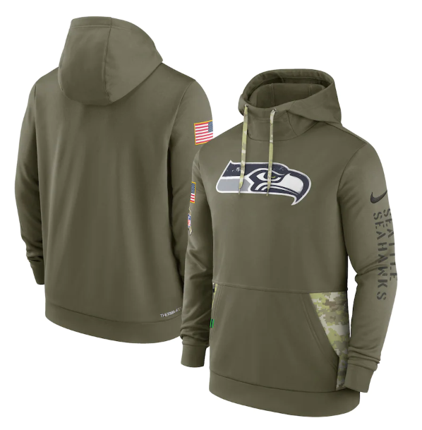 Men's Seattle Seahawks 2022 Olive Salute to Service Tonal Pullover Hoodie